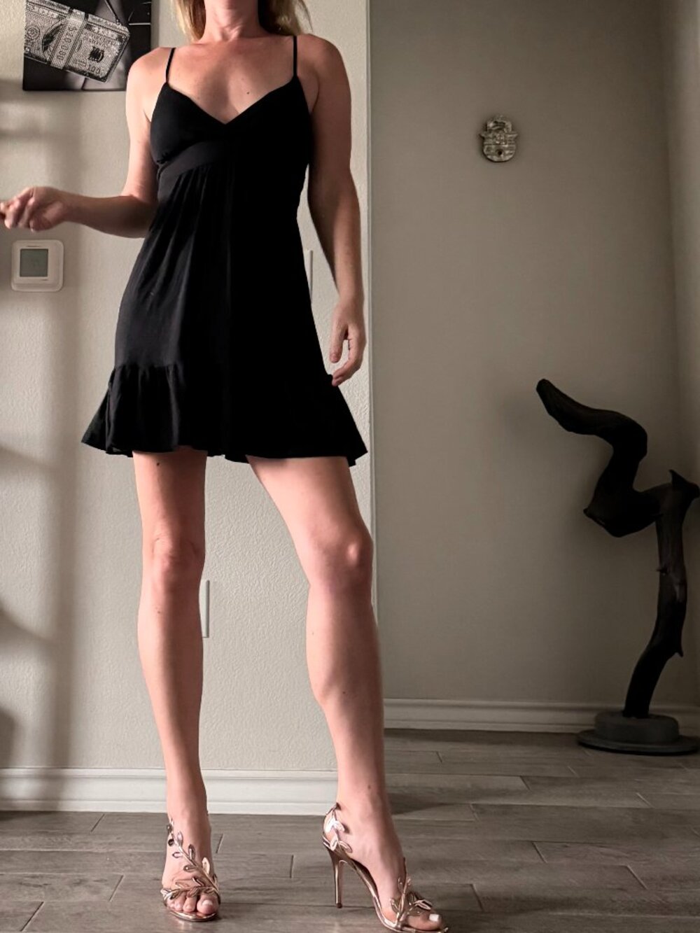 Sexy black cotton babydoll dress, size M